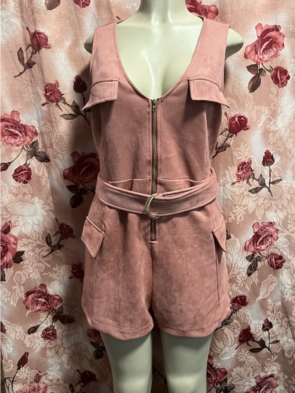 Forever 21 Dusty Rose Suede-Look Sleeveless Romper with Belt